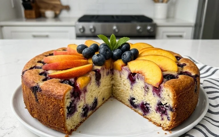 Peach and Blueberry Greek Yogurt Cake