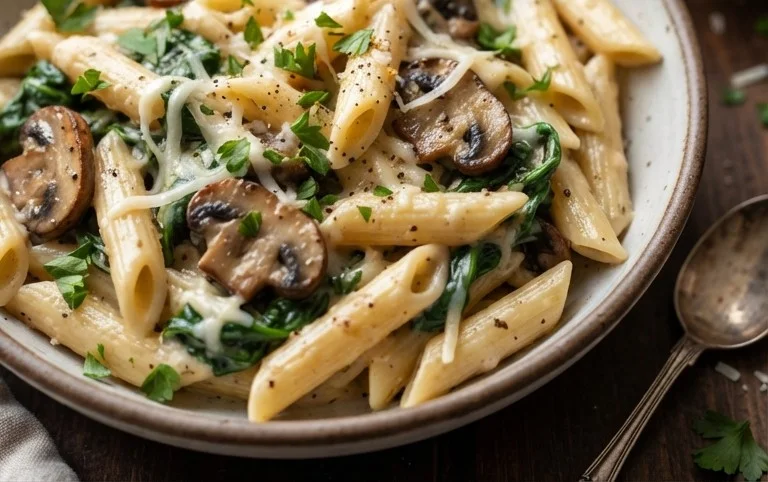 Parmesan Spinach Mushroom Pasta Skillet