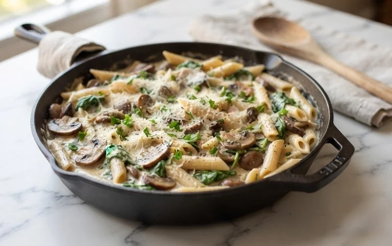 Parmesan Spinach Mushroom Pasta Skillet