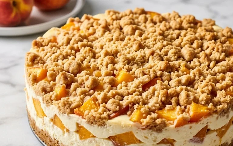 Peach Cream Cheese Cake with Streusel Topping