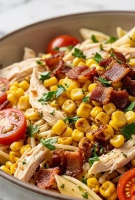 Chicken and Corn Pasta Salad with Beef Bacon