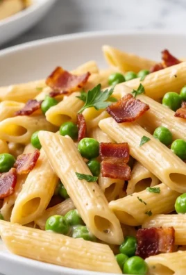 Penne Pasta, Peas and Beef Bacon