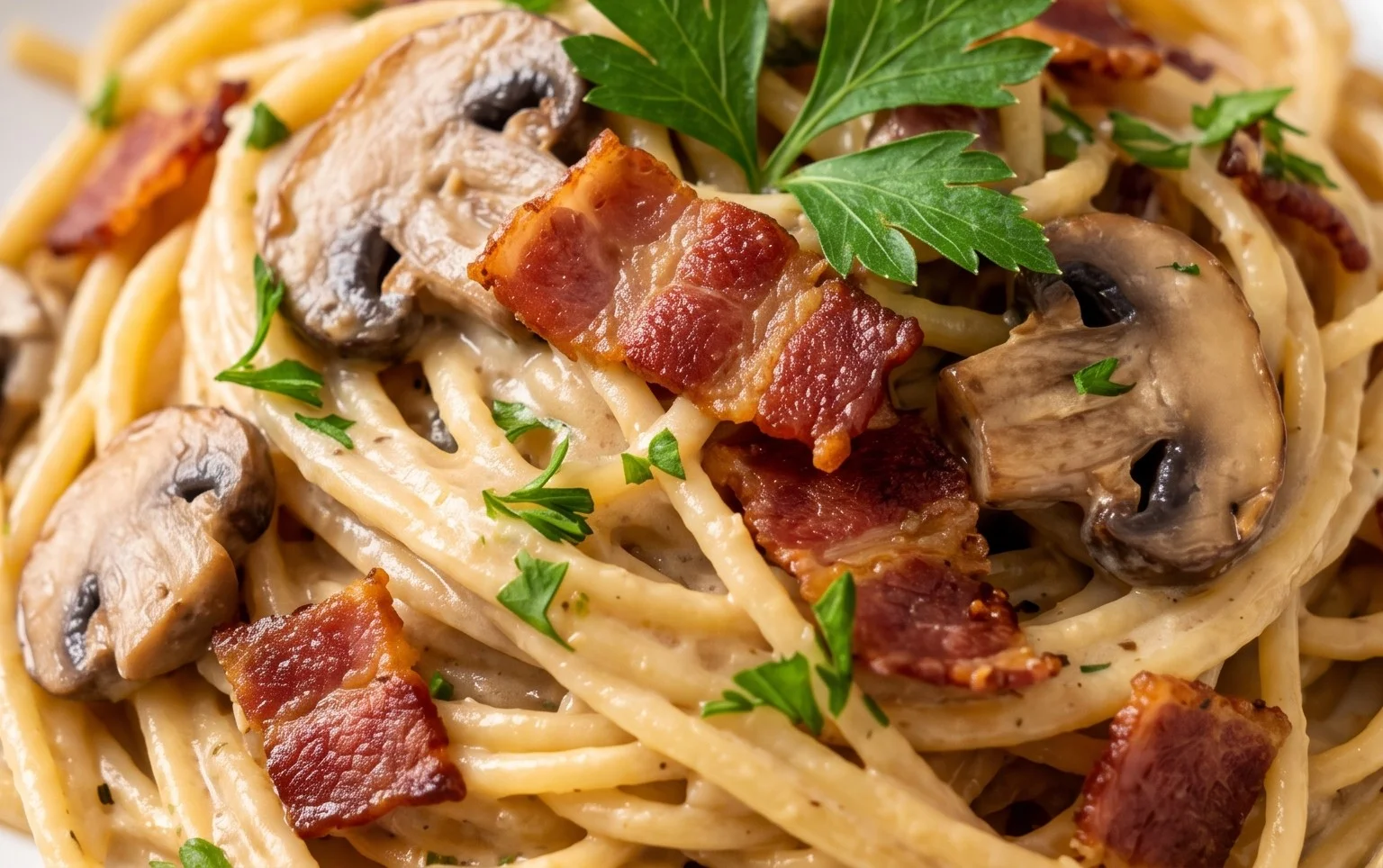 Creamy Beef Bacon and Mushroom Pasta