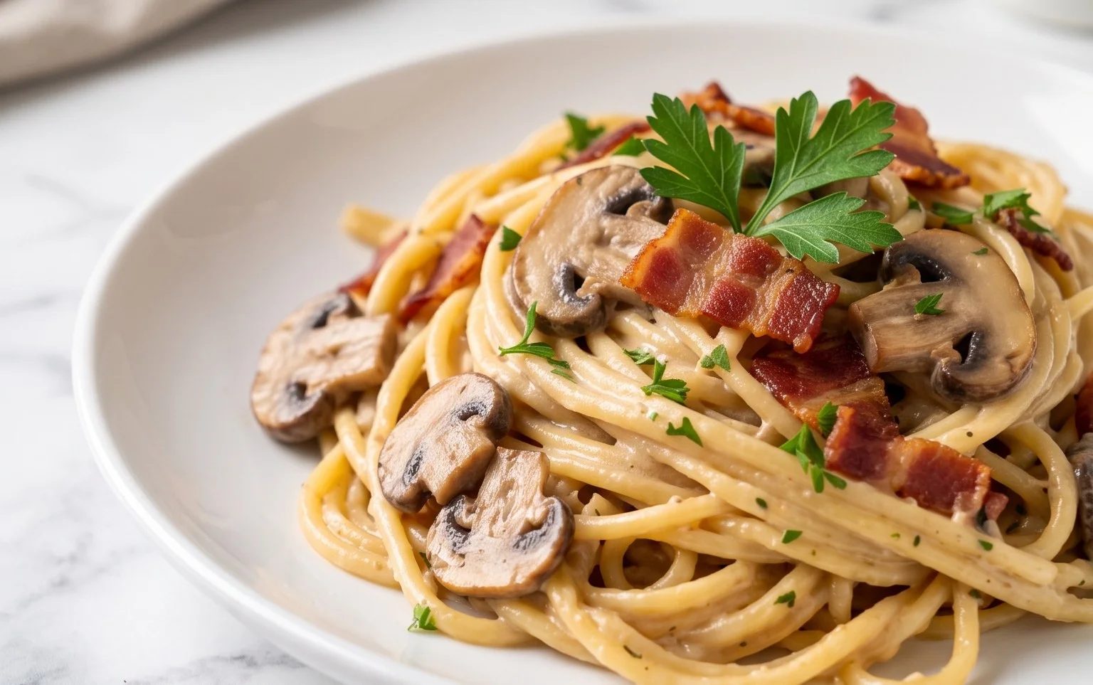 Creamy Beef Bacon and Mushroom Pasta
